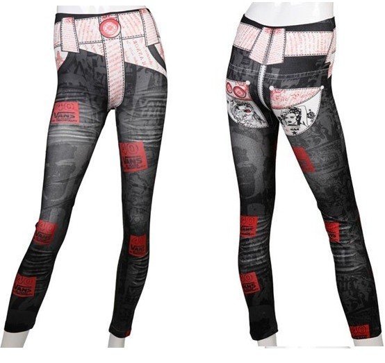 East Knitting FREE SHIPPING LJ-014 Women's tattoo stripe False Jeans Leggings Skinny Jeggings/Pants Hot Sale Can Drop Shipping