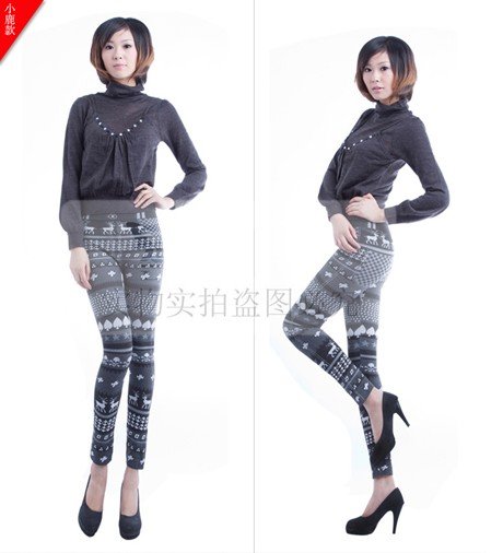 East Knitting FREE SHIPPING+Wholesale LJ-058 5pc/lot 2012 Women Snow Deer Graffiti Skinny Fake Jeans Jeggings Hot Sale
