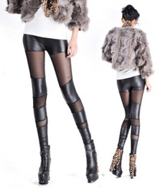 East Knitting Free Shipping WR-037 2013 Fashion Women Stretchy Leggings Punk Metallic Leather Look Lace Leggings Brand Pants