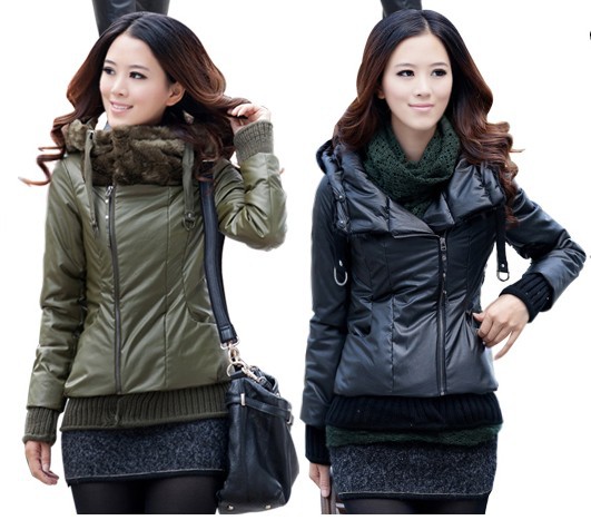 EAST KNITTING Free Shipping YF-099 Women's Casual Thickened Fur Collar Winter Short Coat Women PU Leather Jacket M-XXL