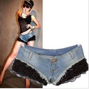 EAST KNITTING LJ-069 Fashion Sexy Hot Pants Lace Side Shorts jeans Low Waist denim Pants Jeans Punk Summer shorts Free Shipping