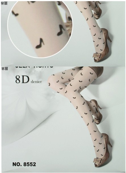 East Knitting TZ-8552 6pc/lot  new sexy fashion silk stockings Small shoes print core-spun yarn design pantynose Free shipping