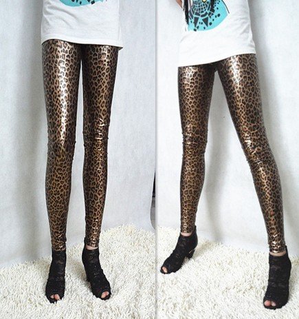 East Knitting Wholesale 5pc/lot SED-068 Leopard Metallic Stretchy Leather Look Leggings/Pants Free Shipping
