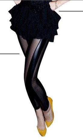 East Knitting WR-040 Sexy Lace Leggings Black Metallic Punk leggings Leather vertical striped leggings 5pc/lot Hot Sale