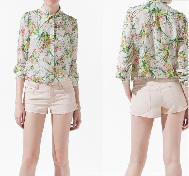 EASTKNITTING AS-088 2012 WOMAN fashion vintage print rivet long-sleeve chiffon shirt tops Blouses BRAND QUANLITY FREE SHIPPING