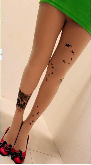 eastwe Knitting FREE SHIPPING CQ-011 2013 New Women GALAXY SPACE CAT Tattoo Printing Tights Wholesale 6pc/lot
