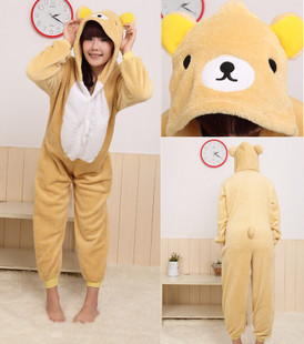 Easy bear coral fleece one piece sleepwear lovers lounge winter thickening animal