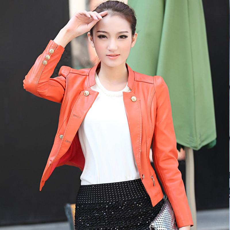 Economic 2012 autumn new arrival leather clothing female short design slim PU leather jacket stand collar small leather clothing