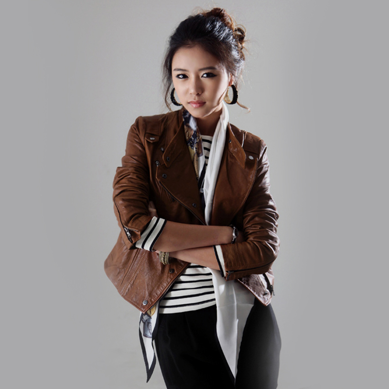 Economic autumn outerwear Women 2012 leather clothing female short design slim motorcycle leather jacket 193