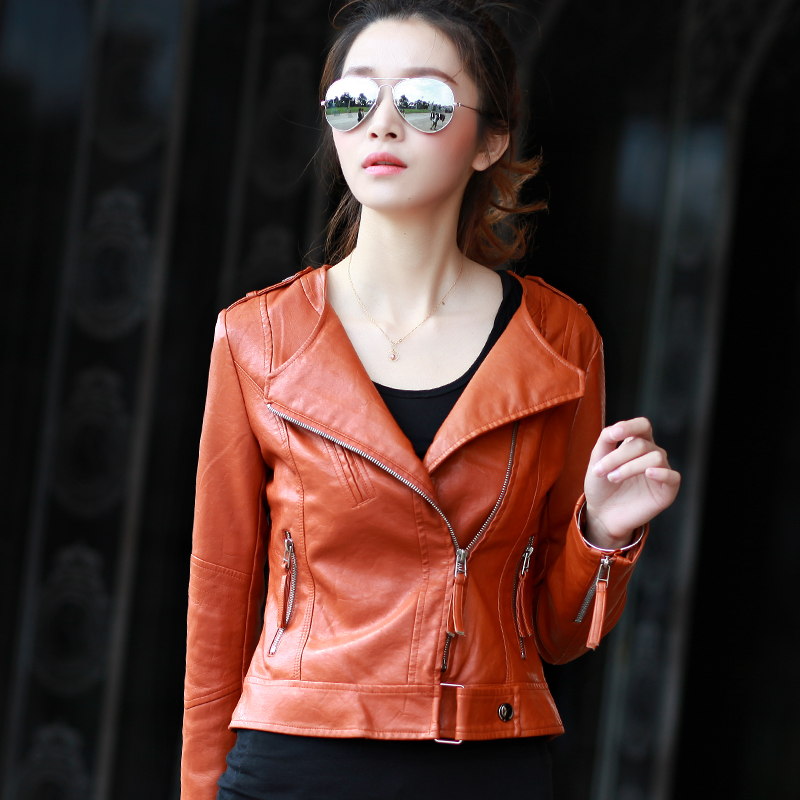 Economic spring Women 2013 leather clothing female short design slim outerwear o-neck women's 158 leather jacket