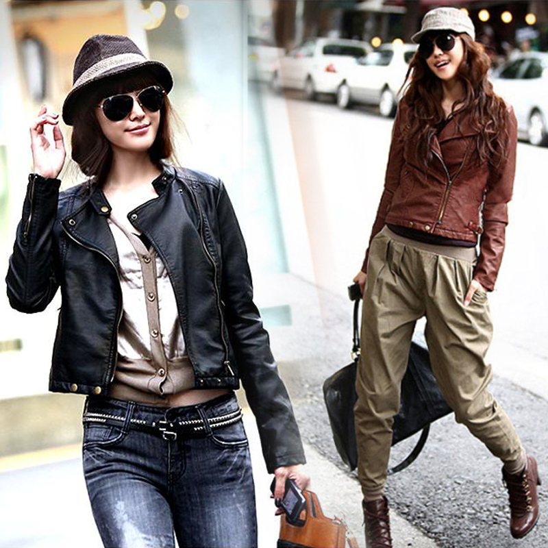 Economic women's 2012 leather clothing female short design slim outerwear motorcycle leather jacket 3004