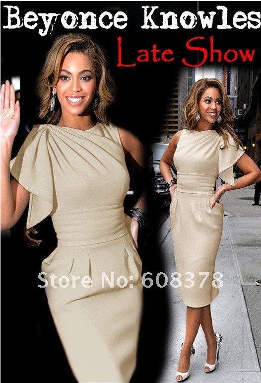 ED235 champagne Beyonce Knowles Mid-calf length Late show celebrity dresses