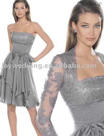 EG0063 Free shipping with jacket mother dress silver gray lace chiffon formal evening dress