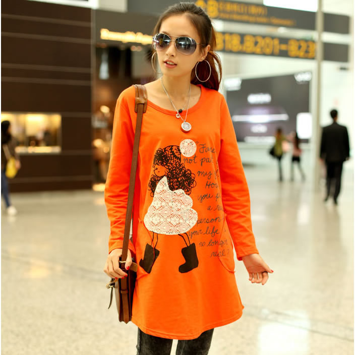 Egaf2012 maternity clothing new arrival autumn girl pattern t-shirt sweatshirt dress long design top p