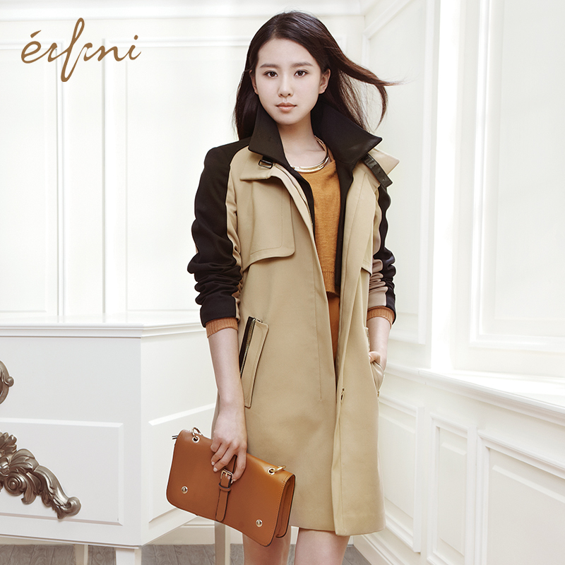 EIFINI 2013 spring slim color medium-long block trench female outerwear 1266124 - 1