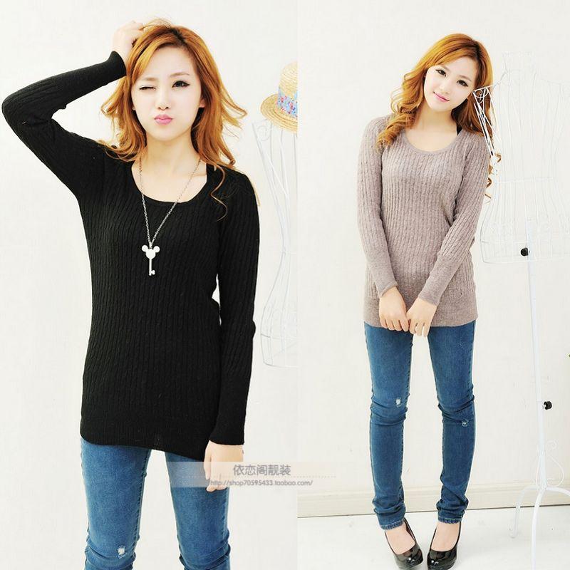 ELAND 2012 autumn and winter women medium-long o-neck rabbit hair sweater knitted basic shirt (WC005)