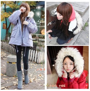 ELAND a 9 a berber fleece vlsivery large real fur tie hat thickening cotton-padded jacket overcoat outerwear