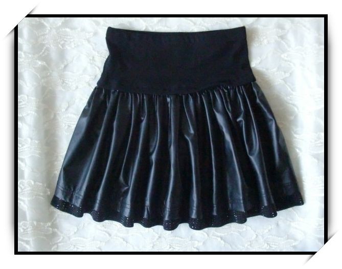 Elastic high waist water washed leather knit bottom rhinestone pasted wide skirt