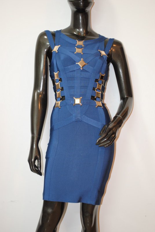 Elastic Knitted J016 Blue Bandage Dress Ladies Strap Cutout Sexy Evening Dress