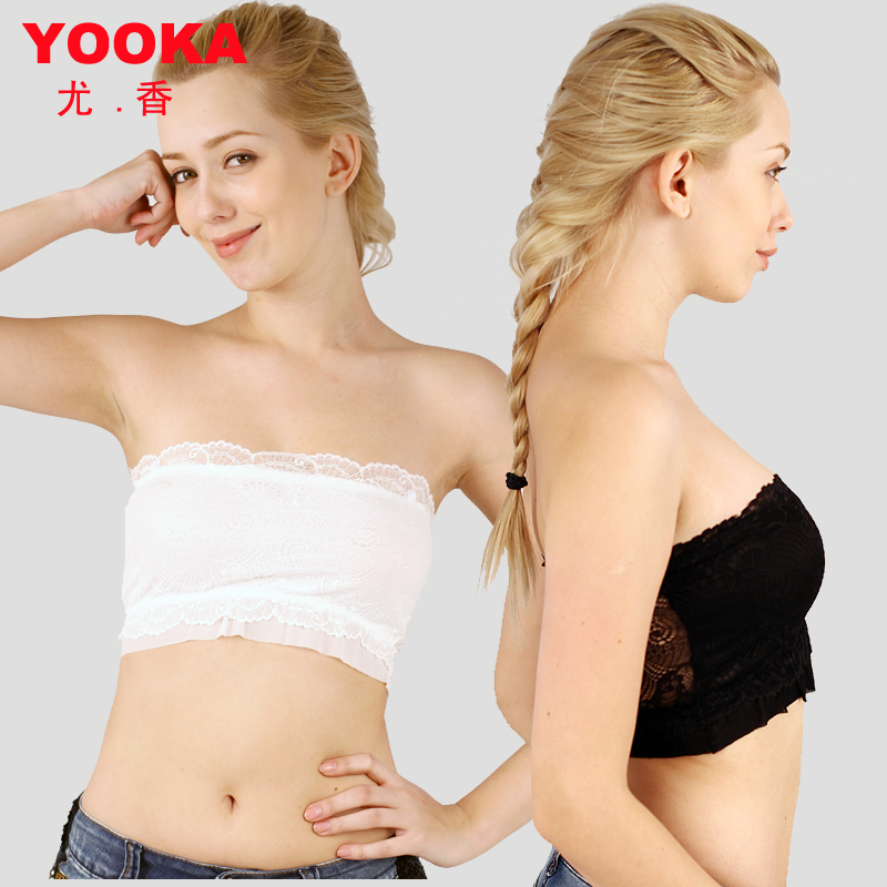 Elastic lace band shoulder strap basic tube top black and white 2