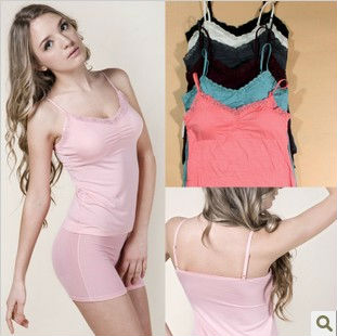 Elastic V-Neck Cotton Sexy Women Tanks Vest StrapsTops Sleepcoat Free Shipping  8colors