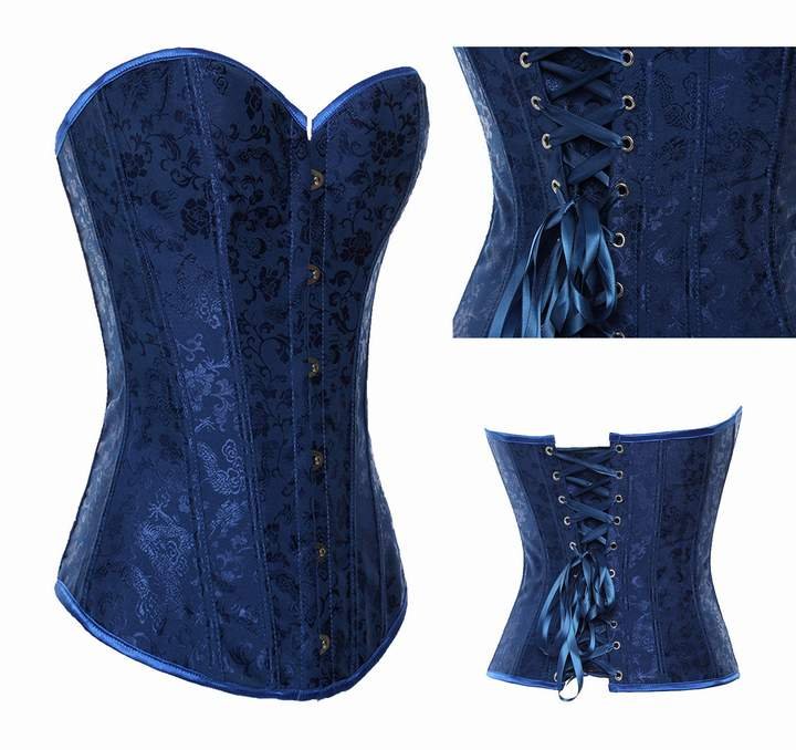 Elegance blue floral lace up back boned steel busk front body shaper S-2XL Facoty supplier Dropshipping