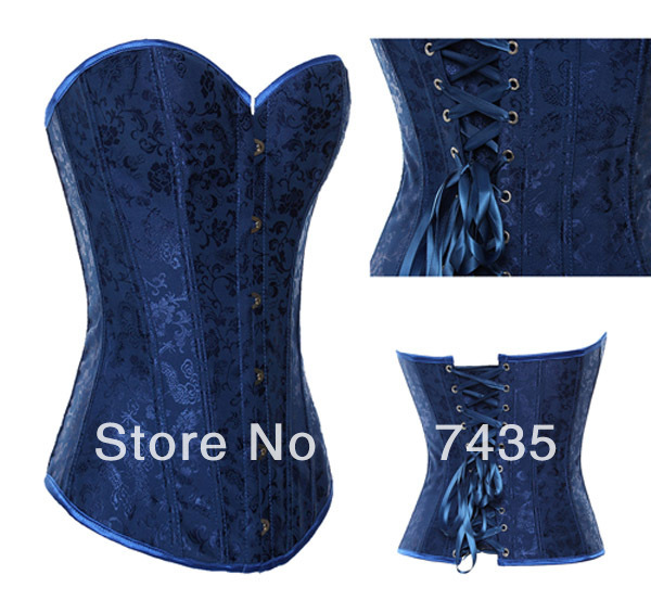 Elegance blue floral lace up back boned steel busk front body shaper S-2XL Facoty supplier Dropshipping