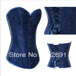 Elegance blue floral lace up back boned steel busk front body shaper S-2XL M0136