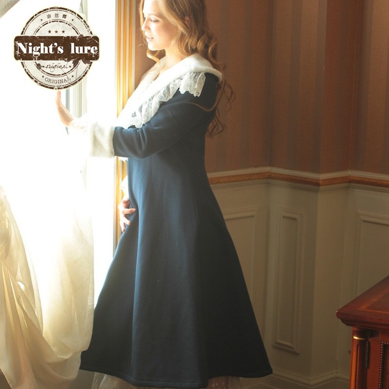 elegance court princess style  thickening fur collar elegant lace royal vintage robe bathrobes