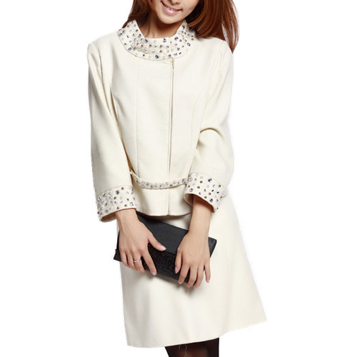 Elegant 2012 spring set beading half sleeve wool white dresses set fashion mother clothing