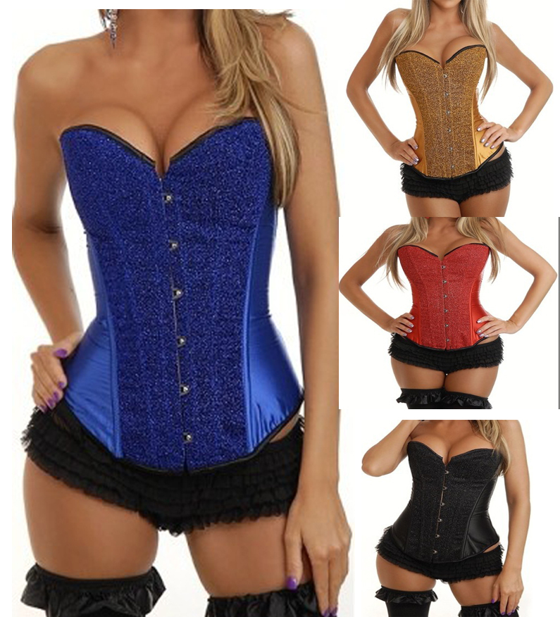 Elegant 4 Color Shinning Satin Lace up Corset&Bustier Lingerie TOP For Clubwear