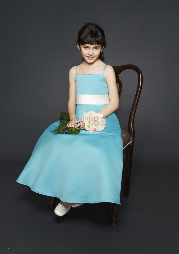 Elegant A-line spaghetti straps blue satin Flower Grils Dress Custom-made Any color