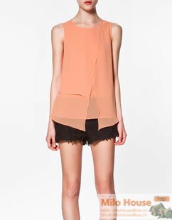 elegant beautiful lady super-star style Candy color fashion women's sleeveless patchwork lace chiffon shirt sleeveless shirt