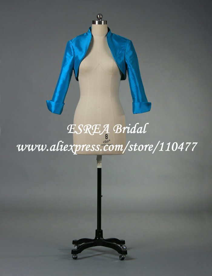 Elegant Blue Taffeta Long Sleeve Mother Bridal Jacket L1001.