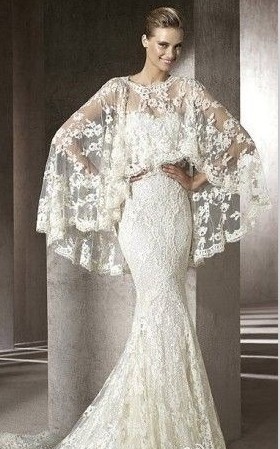 Elegant Charming High Low Wedding Accessories Lace Shawl Jacket Bolero Stole Wrap F formally Bridal Dress White/Ivory