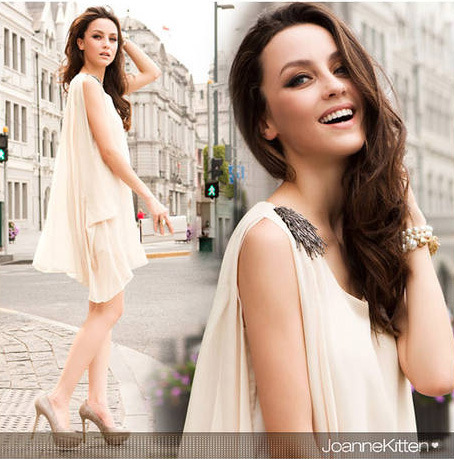 Elegant chiffon beaded compose ACTS the role of beauty shoulder lady's dress