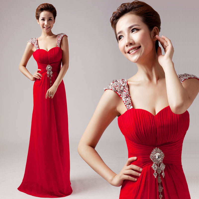 Elegant design elegant long red married dinner party long design formal dress bridal wear evening dress evening dress