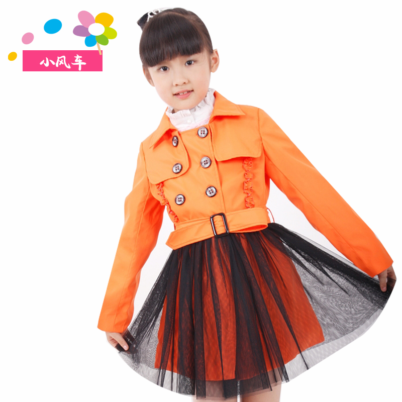Elegant double breasted ruffle hem long patchwork gauze female child trench child outerwear 2013 spring