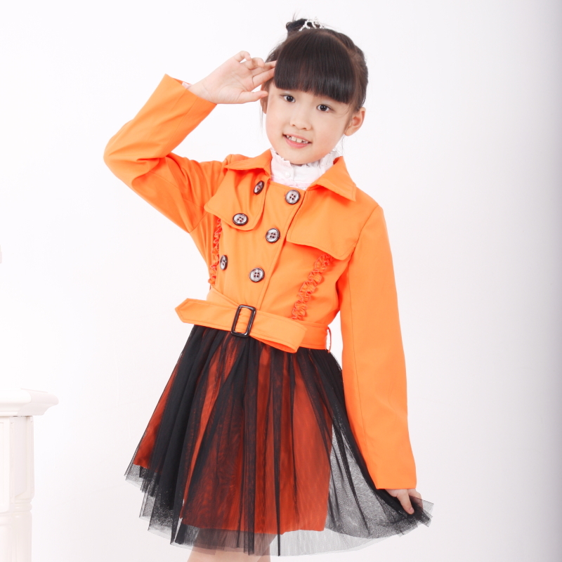 Elegant double breasted ruffle hem long patchwork gauze female child trench child outerwear 2013 spring and autumn