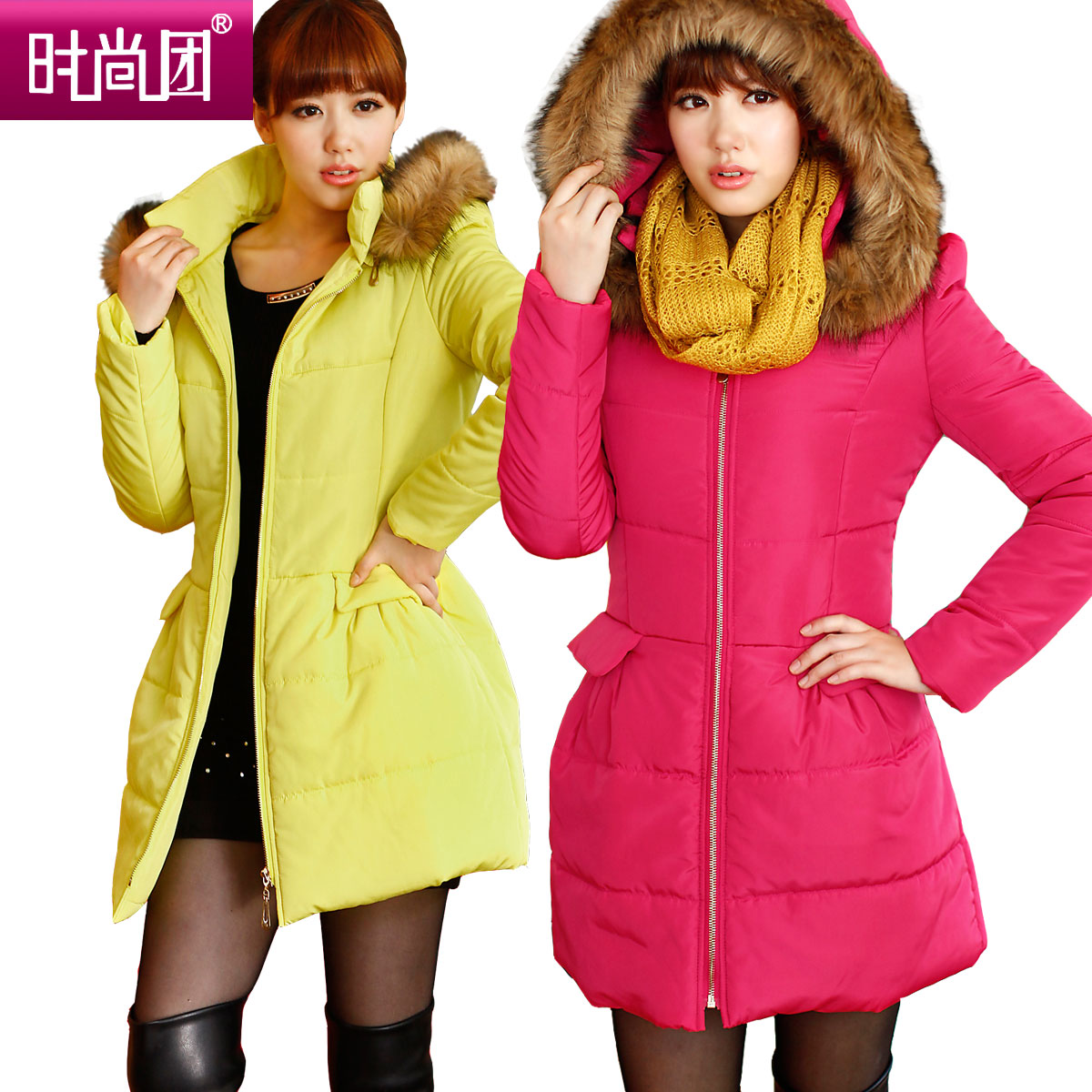 Elegant elegant 2012 women's slim fur collar medium-long wadded jacket thick outerwear