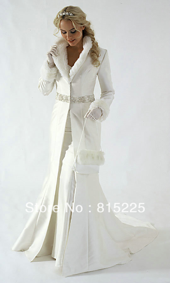 Elegant Empire Jacket Shawl Tippet Stole  For Wedding Bridal Gown  Faux Fur  Satin Fabric  Long Satin Coat  Beaded Sash  Sleeves