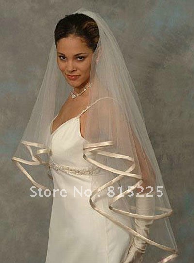 Elegant Empress Wedding Accessories Bridal Veils  Elbow Length Veil Fingertip Veil  Two Layer Glad Ribbon Edge