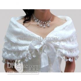 Elegant Faux Fur Bridal Wedding Shawl Stole Bridal Wrap with Lace Edge
