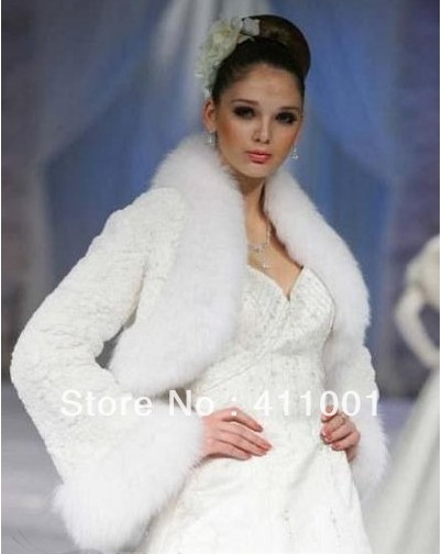 Elegant Full Sleeves Faux Fur Bolero Winter Warm Coat Bridal Wraps Wedding Dress Jacket  in Stock Ready to Ship