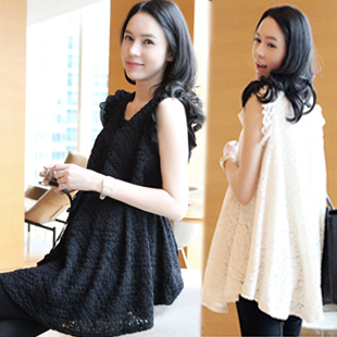 Elegant gentlewomen 2013 chiffon sleeve lace cutout dress maternity clothing top long design t-shirt