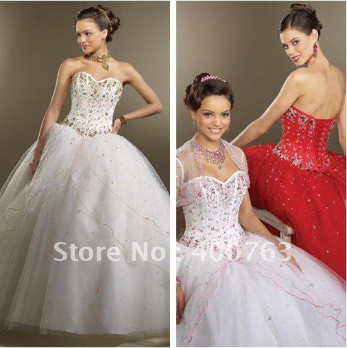 Elegant Gown Ballgown Sweetheart Gold beads Embellished Organza White Quinceanera Dresses