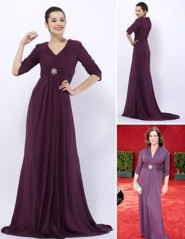 Elegant Gown Elizabeth Perkins Empire V-neck Sweep/ Brush Train Chiffon Emmy/ Evening Dress Celebrity Dresses