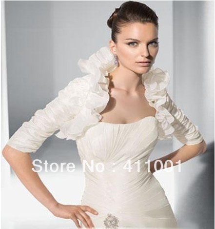 Elegant Half Sleeve Taffeta Bolero Winter Warm Coat Bridal Wraps Wedding Dress Jacket  in Stock Ready to Ship