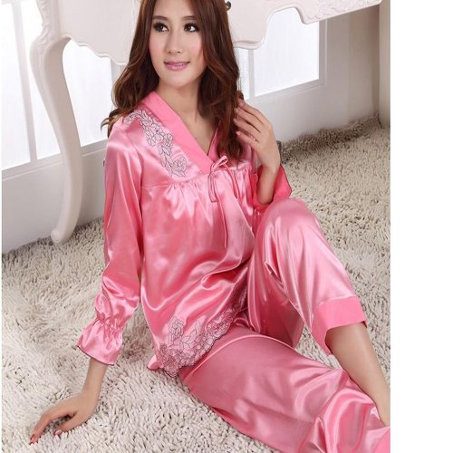 Elegant Korean long-sleeved silk pajamas 202