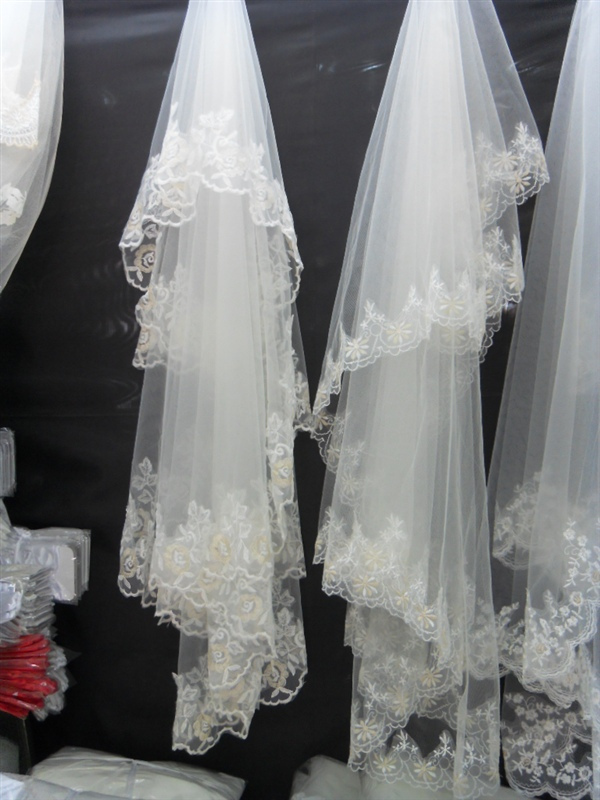 Elegant Lace Edge Ivory Bridal Veils